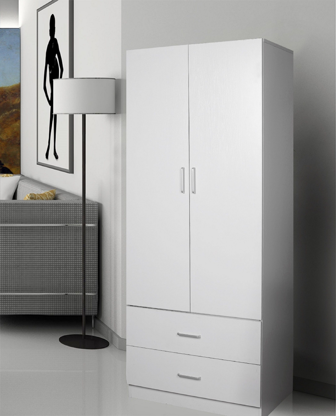 Simple and sleek, the HEQS Redfern 2 Door Wardrobe will bring handy storage and functionality to your home.